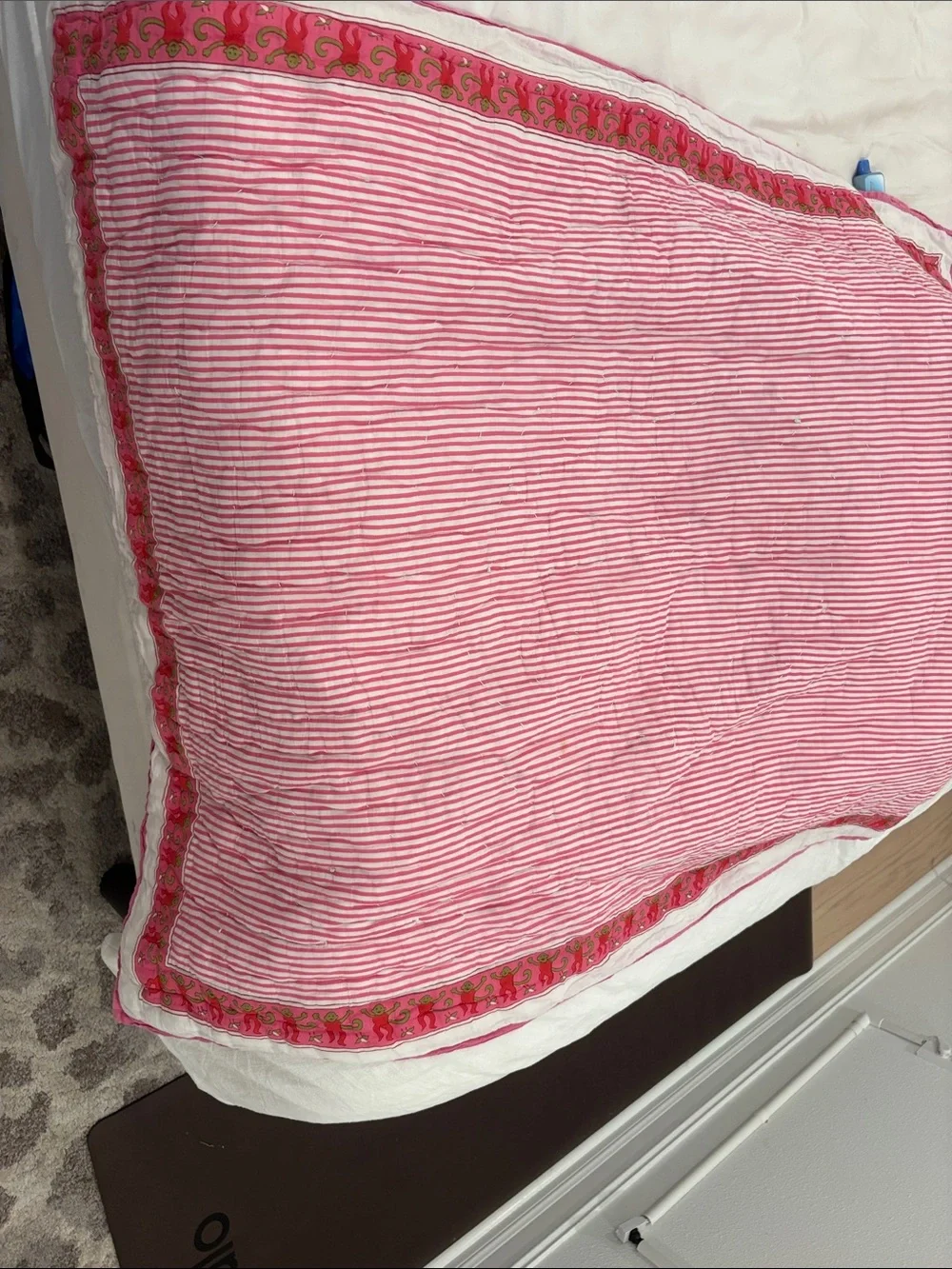 Pink  roller rabbit monkey double sided with stripes small quilt
